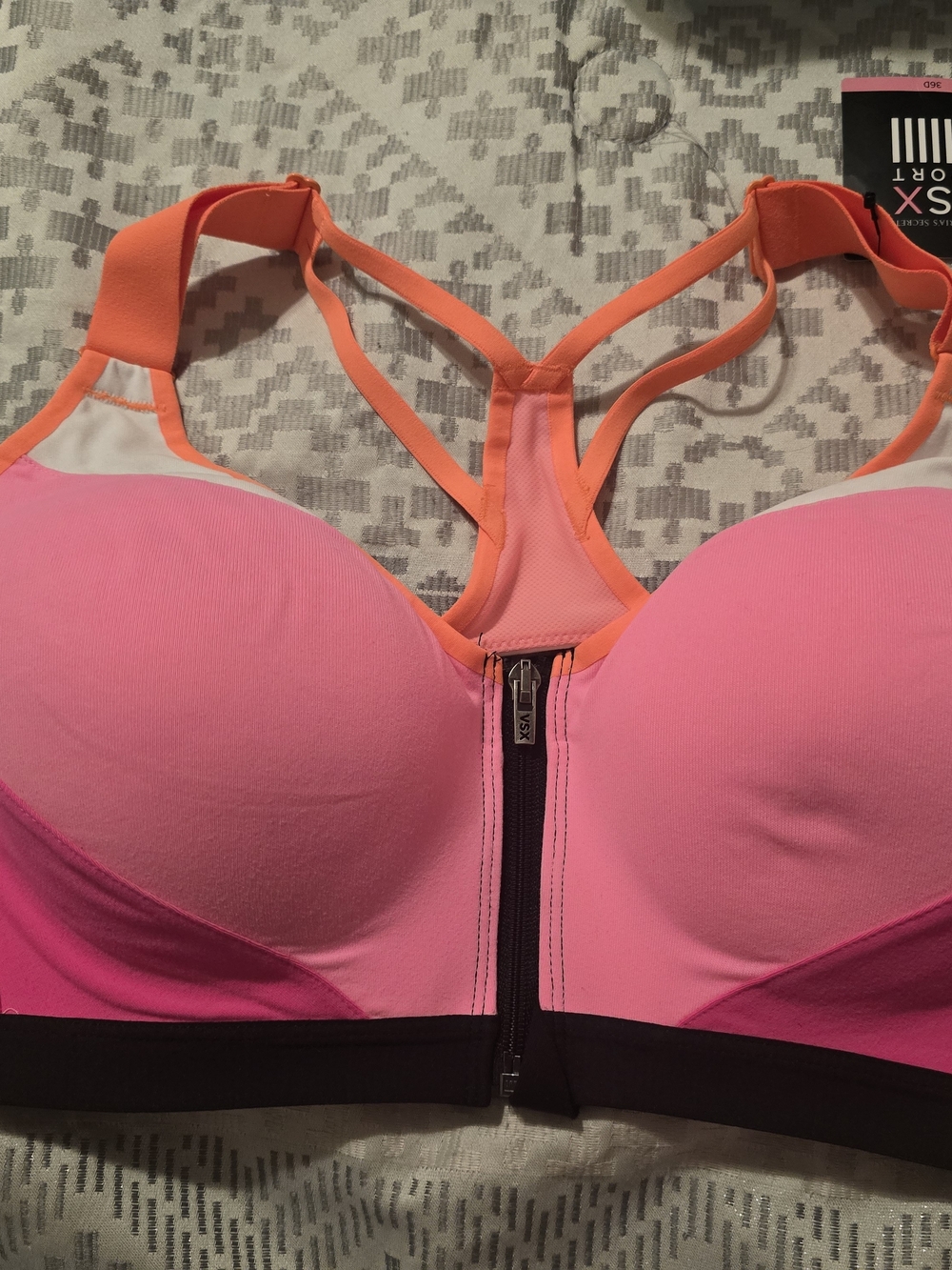 VSX Neon Pink & Orange Front-Zip Sports Bra